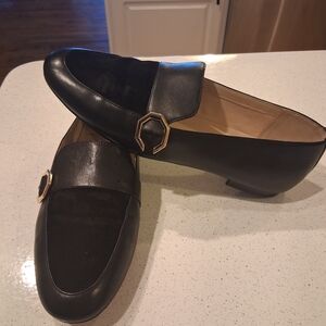 Cole Haan Teresa Black/Suede Loafers with Gold Buckle